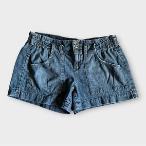 Vtg Y2K Tommy Hilfiger Denim Jean Shorts Women’s 8 Cinch Elastic Sides Blue